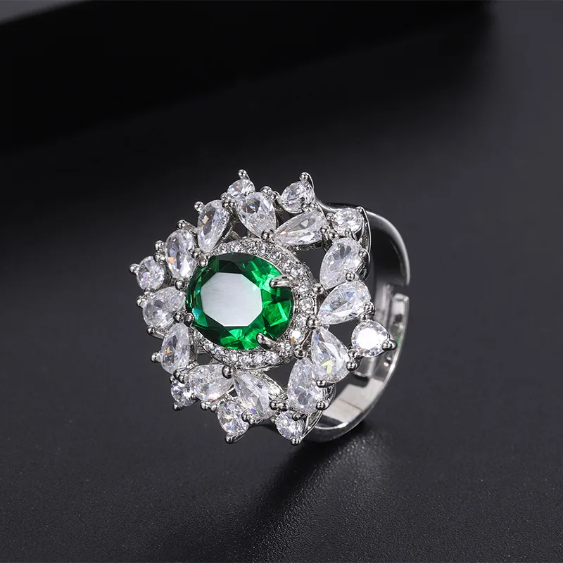 Sparkling Cubic Zirconia Lab Created Emerald Hoop Earrings Necklace Ring Jewelry Set For Women Popular Anniversary Gift