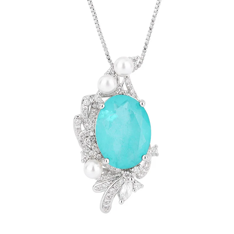 Sparkling Cubic Zirconia Paraiba Tourmaline Luxury Designer Jewelry Set For Women Pendant Necklace Ring Anniversary Gift Girl