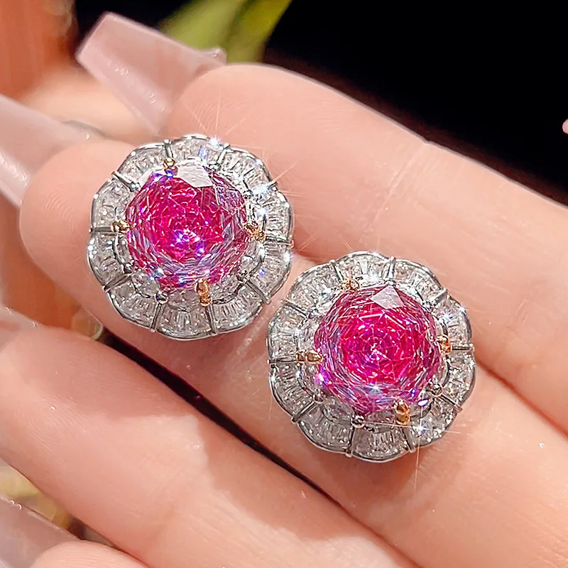 Rose Cut 16-10mm High Quality Zircon Dragon Fruit Color White Gold Plated Elegant Jewelry Set Party Fashion