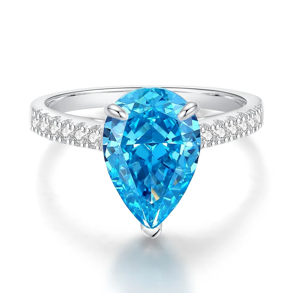 Oval Blue Gemstone Ring S925 Sterling Silver Fine Jewelry For Women Girl Emerald Cut  Lab Grown 5A Zircon High Carbon Diamond