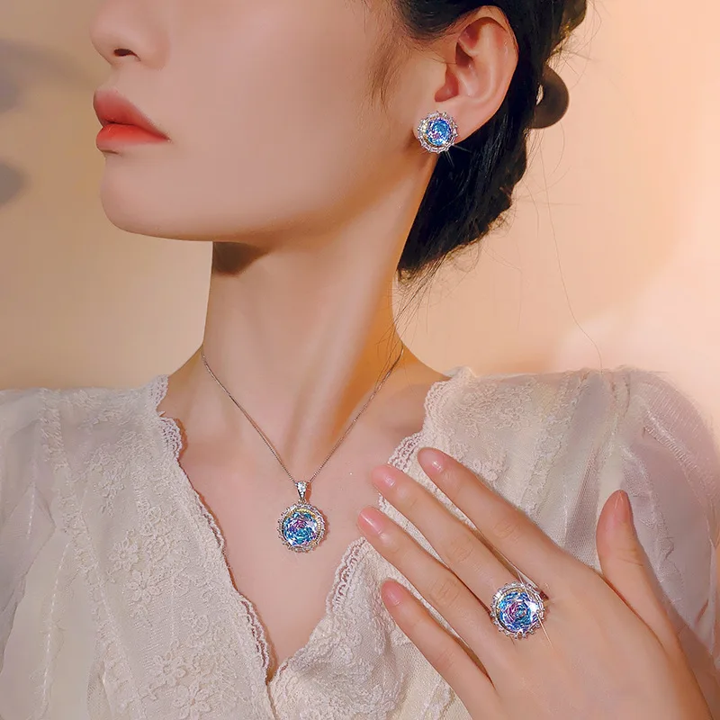 Millennium Cut 14-10mm High Quality Zircon Gradient White Gold Plated Round Jewelry Set Best Selling Trendy