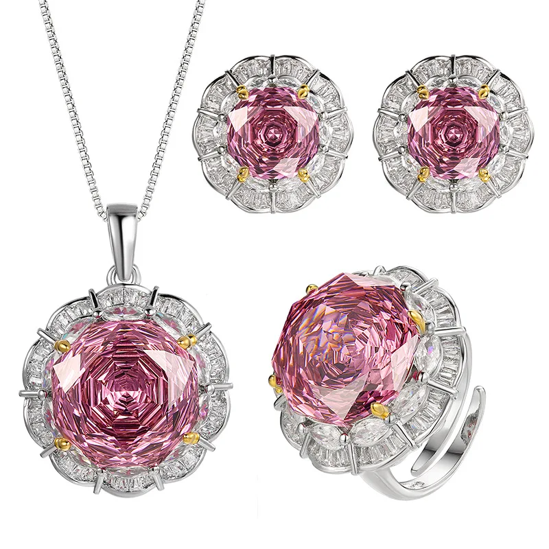 Rose Cut 16-10mm High Quality Zircon Dried Rose White Gold Plated Luxury Jewelry Set Party Gift Fashion Trendy