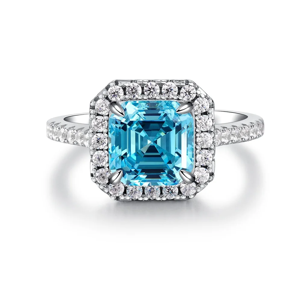 Oval Blue Gemstone Ring S925 Sterling Silver Fine Jewelry For Women Girl Emerald Cut  Lab Grown 5A Zircon High Carbon Diamond