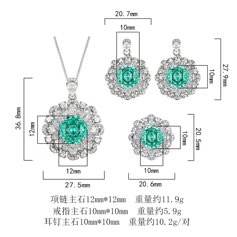 Millennium Cut 12-10mm High Quality Zircon Para Green White Gold Plated Flower Jewelry Set Retro Trendy