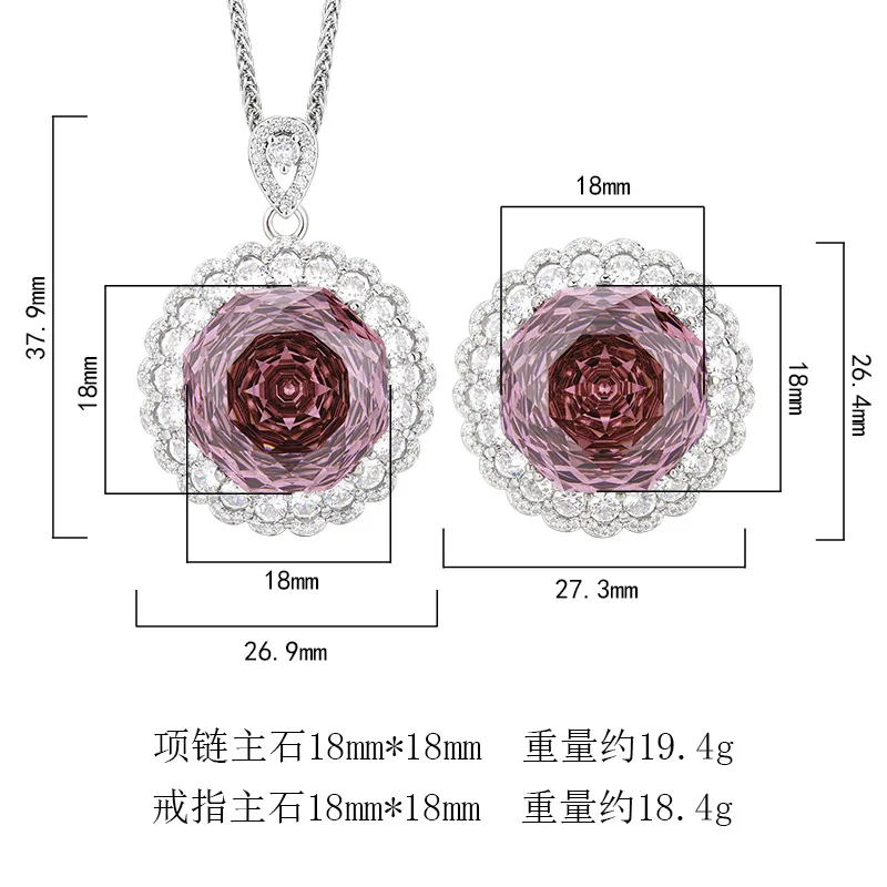 Rose Cut 18mm High Quality Zircon White Gold Plated Copper Alloy Luxury Jewelry Set Wedding Anniversary Gift Fashion Trendy