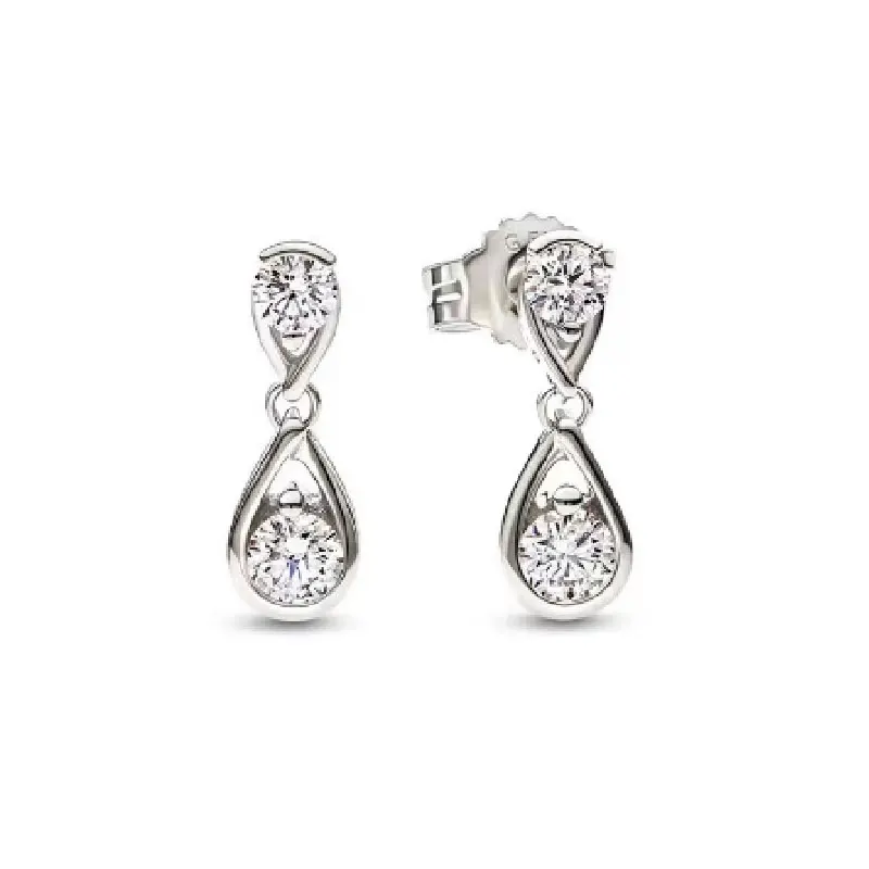 Charm S925 Silver Pear Stud Earrings Circular Zircon Love Pumpkin Car Five pointed Star Women Triple Stone Heart Jewelry Gift