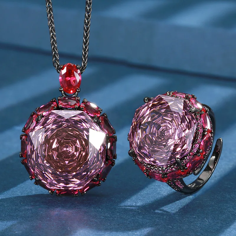 Rose Cut 18-16mm High Quality Zircon Round White Gold Plated Luxury Jewelry Set Wedding Party Fashion