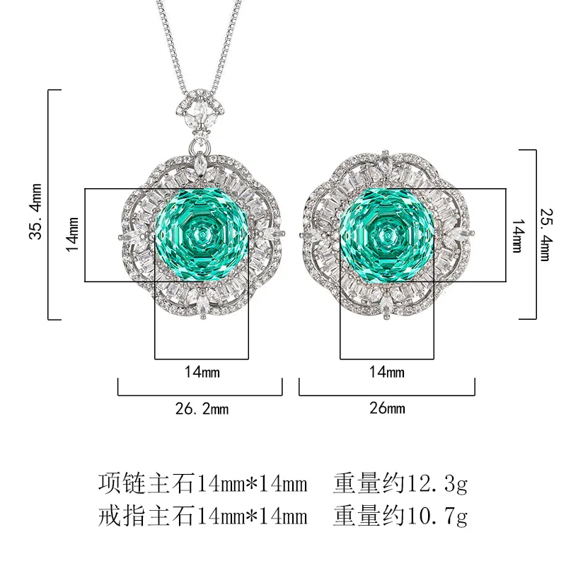 Rose Cut 14mm High Quality Zircon Color Gemstone White Gold Plated Fashion Jewelry Set Daily Trendy