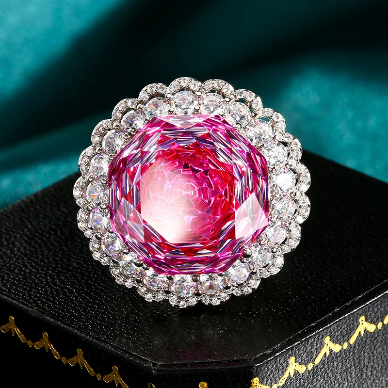 Rose Cut 18mm High Quality Zircon Dragon Fruit Color White Gold Plated Luxury Jewelry Set Bridal Wedding Gift Trendy Elegant