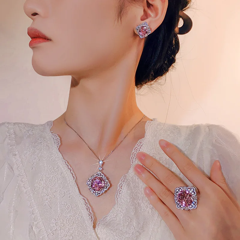Millennium Cut 16-10mm High Quality Zircon Dried Rose White Gold Plated Jewelry Set Casual Gift Fashion