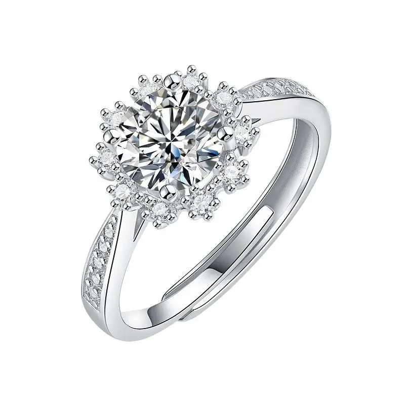 Elegant Four Claw 1ct D Color Snowflake Moissanite Ring For Women 925 Silver Jewelry Certified Christmas Gift Wife Girlfriend