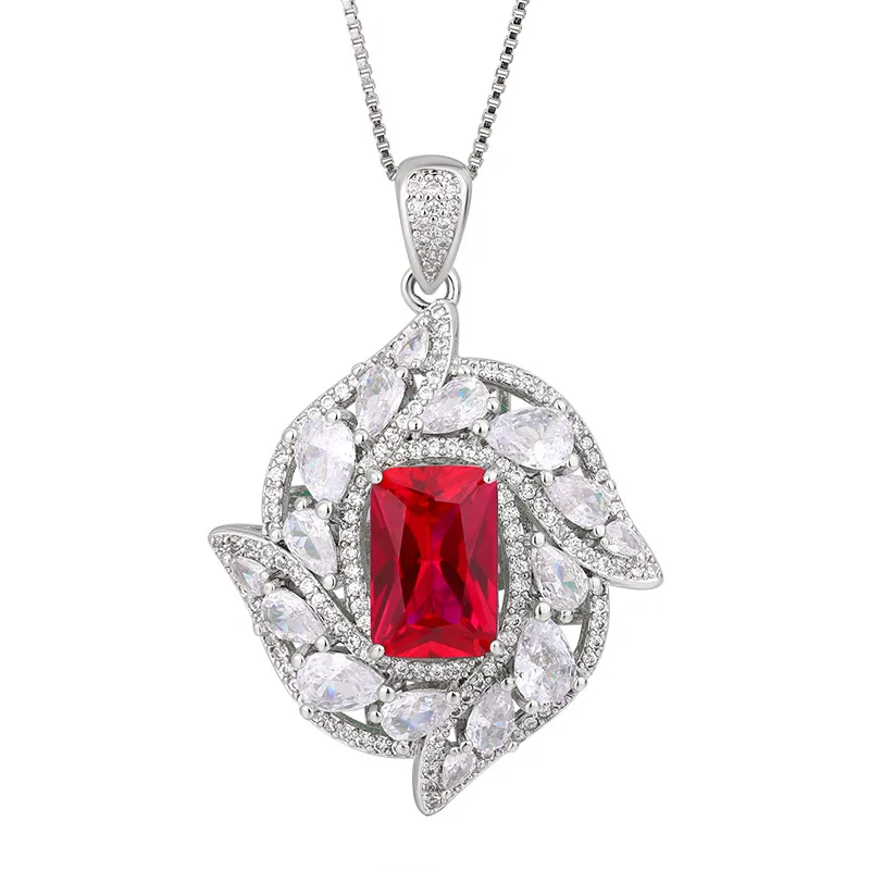 Rhinestones Jewelry Silver Luxury Woman New Ruby Tourmaline Ring Luxury Retro Earrings Temperament Necklace Sets For Women Gift