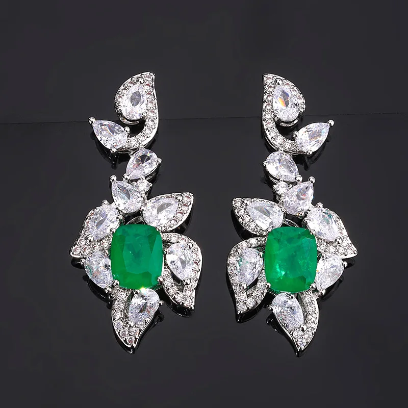 Emerald Natural Stone Rhinestones Zircon Earrings Luxury Ring Necklace Jewelry Sets For Women Charm 925 Jewelry Sets For Women