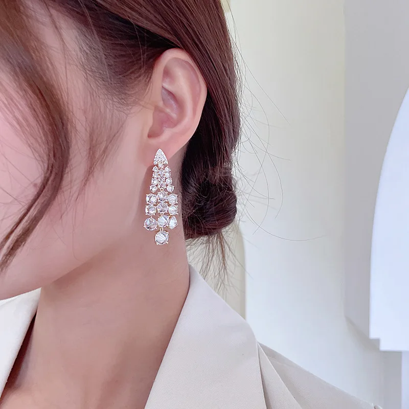 Colorful Grape Bunch Zircon Drop Earring For Women Wedding Evening Party Gift Silver Plated Needle Long Tassel Earrings Jewelry