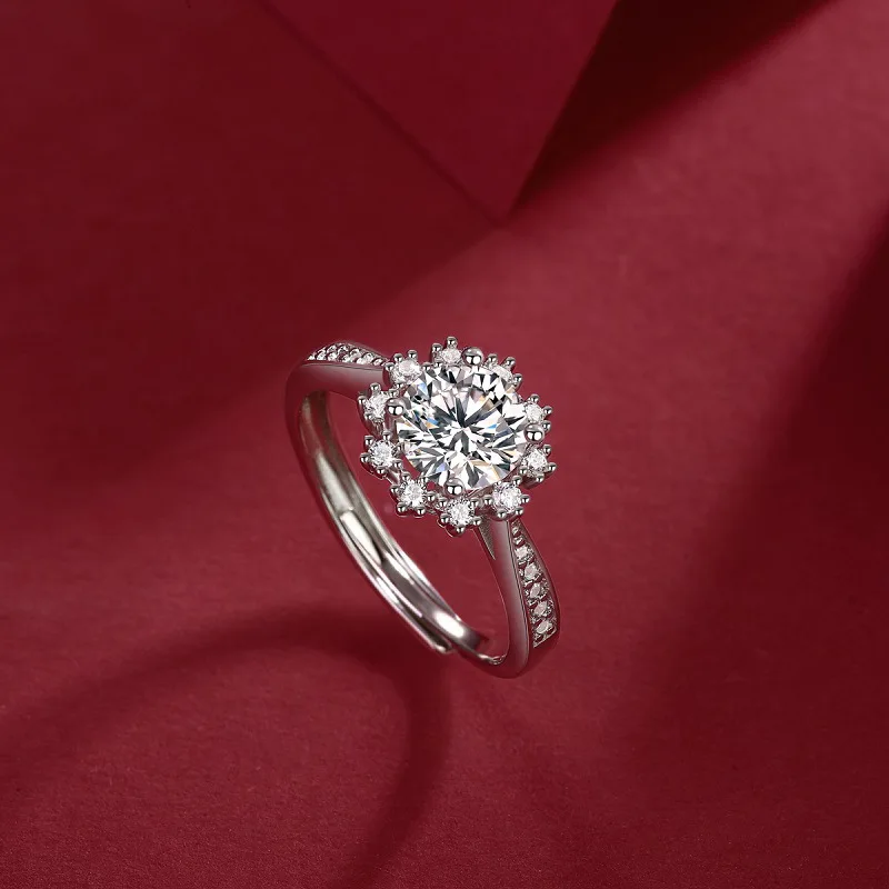 Elegant Four Claw 1ct D Color Snowflake Moissanite Ring For Women 925 Silver Jewelry Certified Christmas Gift Wife Girlfriend