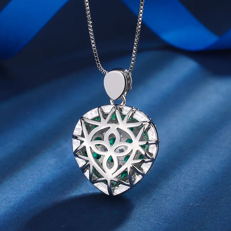 925 Silver Women's Necklace Korean Version Temperament Color Gem Heart Pendant European American Style Sweet Romantic Jewelry