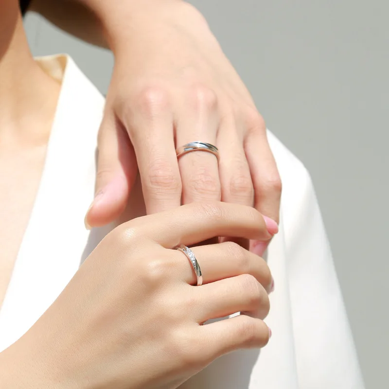 Adjustable 925 Sterling Silver Twist Arm Cross D Color Moissanite Wedding Ring Set For Couple Women Men Engagement Popular