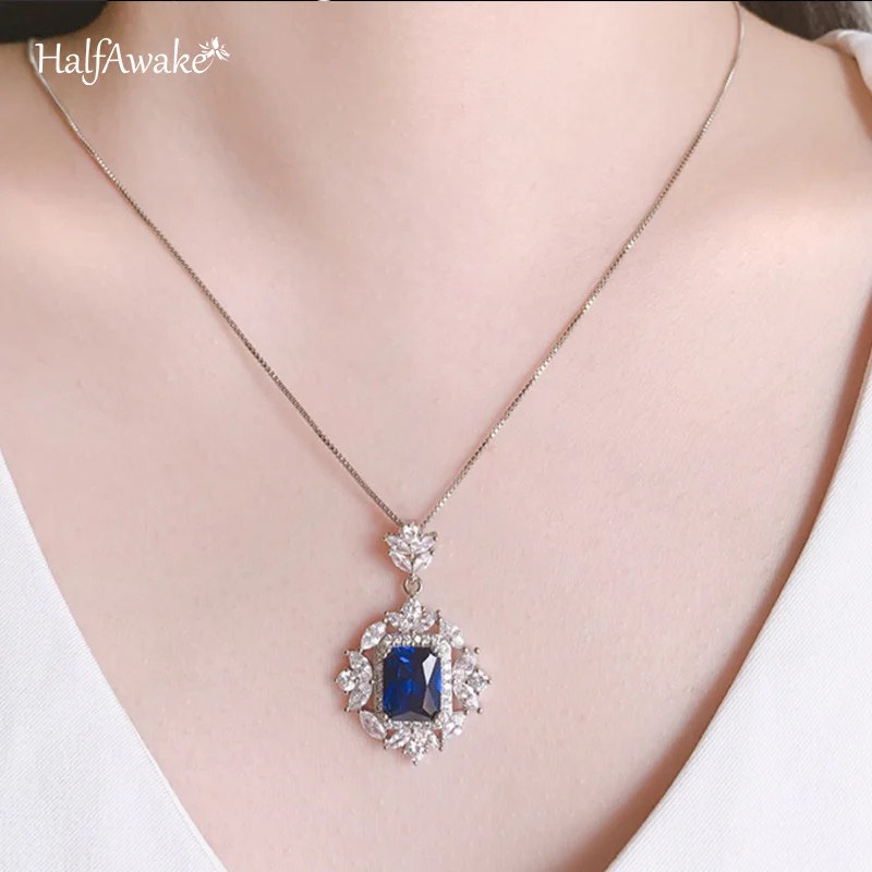 Dainty Sapphire Paraiba Emerald Necklace For Women Girl Wedding Fly Bee Flower Choker 925 Silver Chain With Pendant New Trend