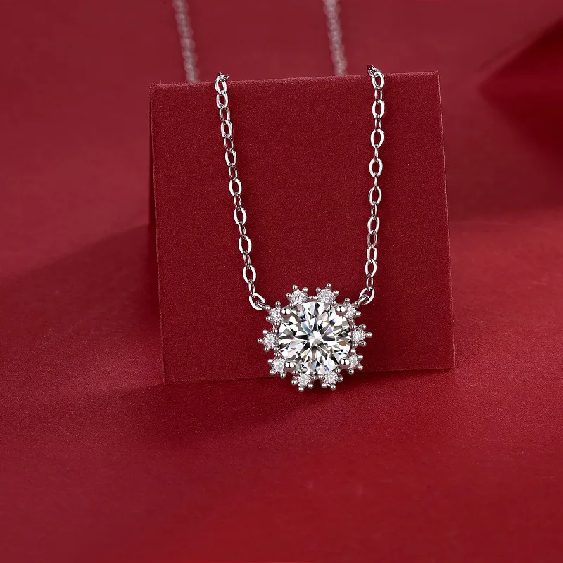 Authentic 925 Sterling Silver Chain Dazzling Snowflake Moissanite Pendant Graceful Luxury Quality Jewelry With Certificate