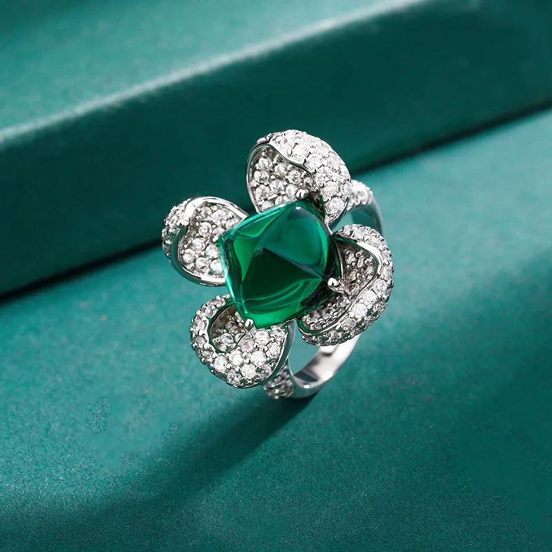 Jewelry Ruby Flower Emerald Necklace Crystal Zircon Necklace Ring Princess Temperament Jewelry Set For Women Gift Personality