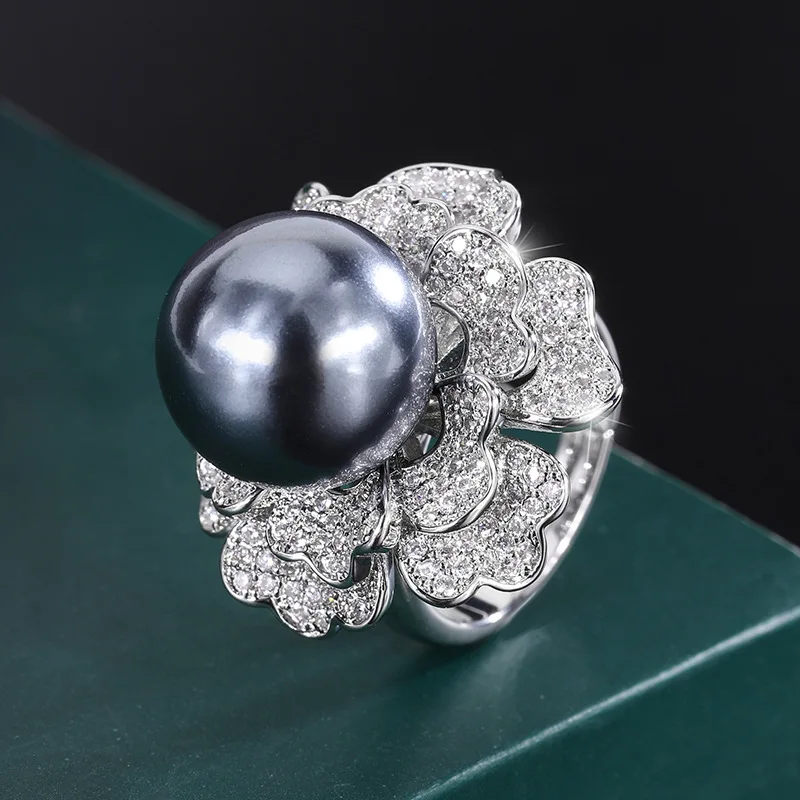 Elegant Artificial Gray Pearl Set 925 Silver Original Flower Pendant Necklace Earrings For Women Vintage Jewelry Anniversary