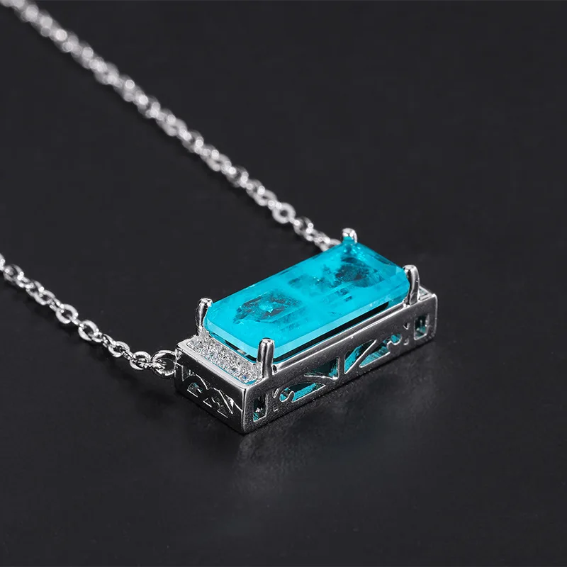 Paraiba Pendant Earrings Zircon Necklace Emerald Chain Gemstone Jewelry Set For Women Charm Luxury Elegance Banquet Party Gift