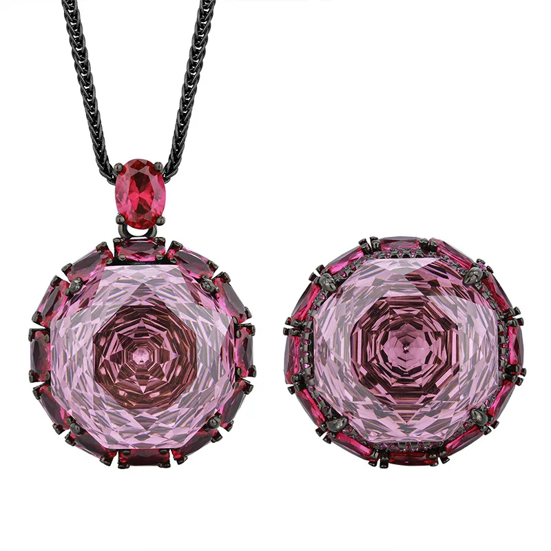 Rose Cut 18-16mm High Quality Zircon Round White Gold Plated Luxury Jewelry Set Wedding Party Fashion