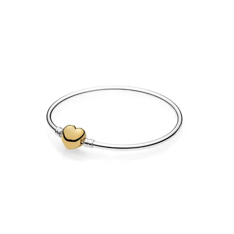 Snowflake Princess Heart Charms Beads Moments Clasp Bangle Rose Gold Women's Hand Bracelets S925 Silver Original Free Shipping