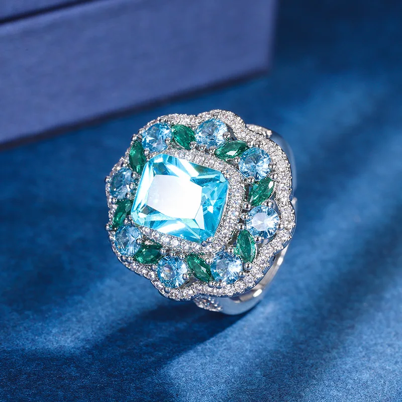Graceful 8*10mm Paraiba Tourmaline Set Pendant Necklace Ring For Women Luxury Designer Jewelry Set Anniversary Gift Girlfriend