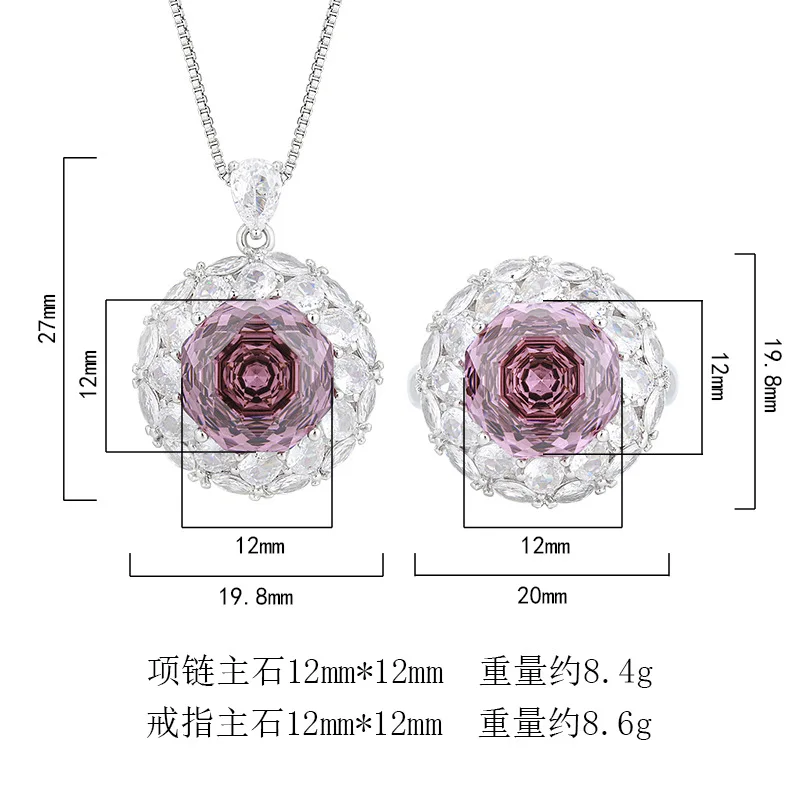 Millennium Cut 12mm High Quality Zircon Dried Rose White Gold Plated Round Jewelry Set Casual Fashion Trendy