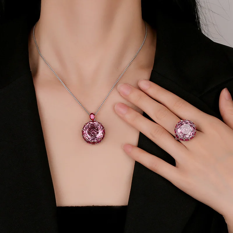 Rose Cut 18-16mm High Quality Zircon Dried Rose White Gold Plated Jewelry Set Best Seller Party Fashion