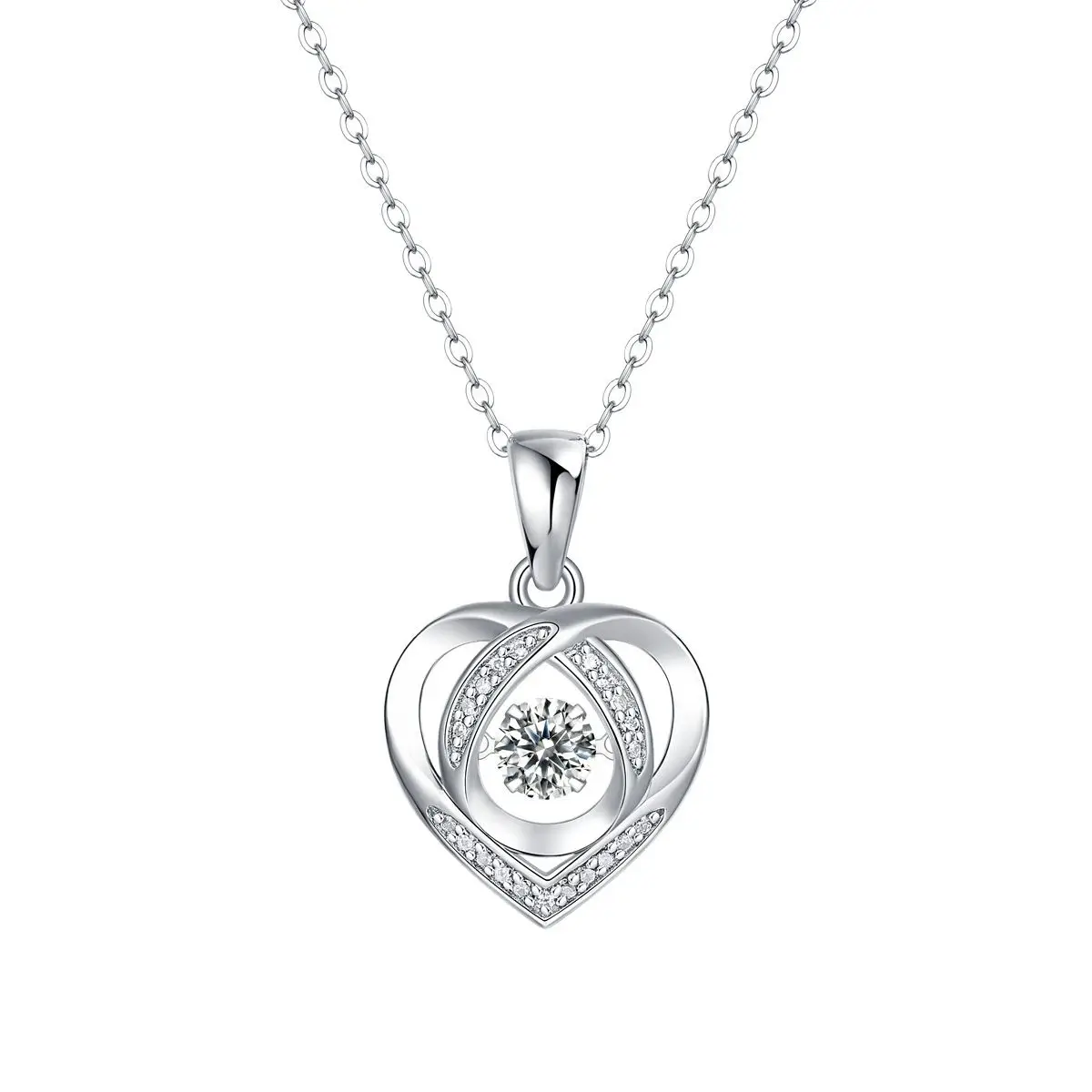 Brilliant Dancing Heart Moissanite Pendant Floating Diamond Necklace F