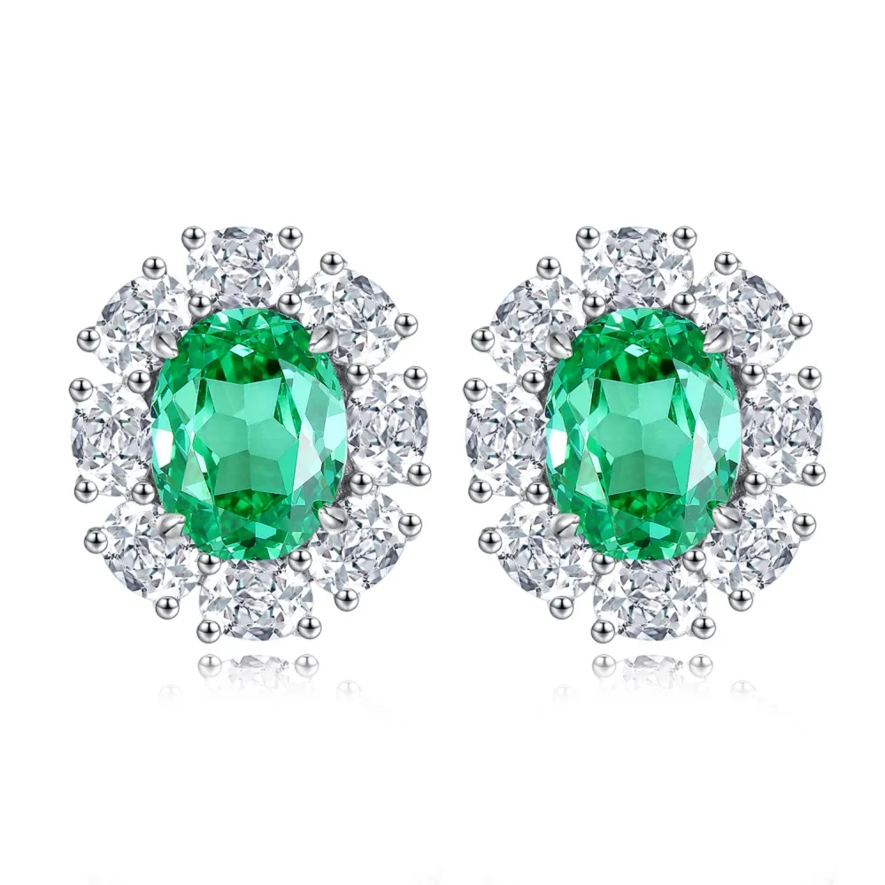 S925 Sterling Silver Earring Stud For Women's Sapphire Pink High Carbon Diamond Jewelry Round  Ruby Emerald Gemstone Charm Party