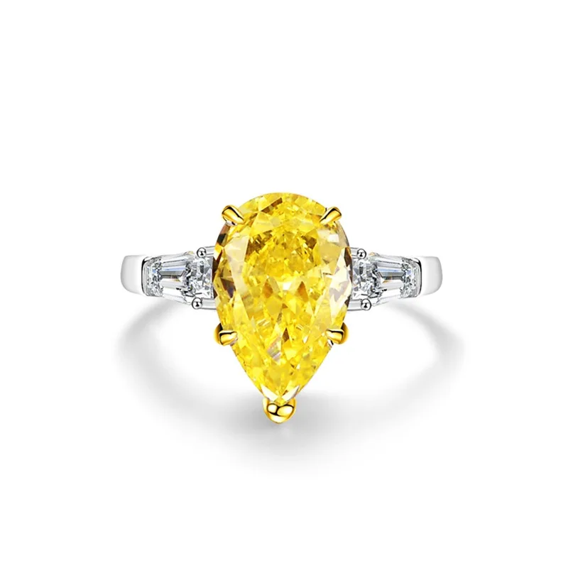 Yellow 5A Zircon S925 Sterling Silver Square Radiant Cut Ring For Women Girl Ice Flowers Wedding Ring Luxury Fine Jewelry Gift