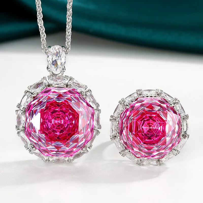 Rose Cut 18-16mm High Quality Zircon Dragon Fruit White Gold Plated Elegant Jewelry Set Wedding Party Fashion