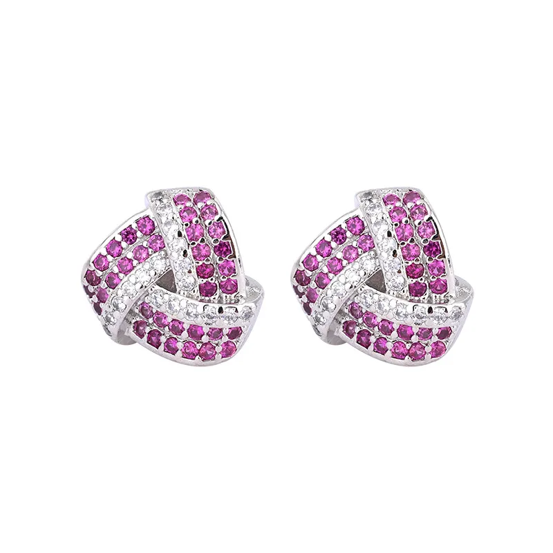 925 Sterling Silver Light Luxury Women's Earrings Geometric Design Sense Colorful Treasure Radiant Sea Blue Inlaid Diamond Gift