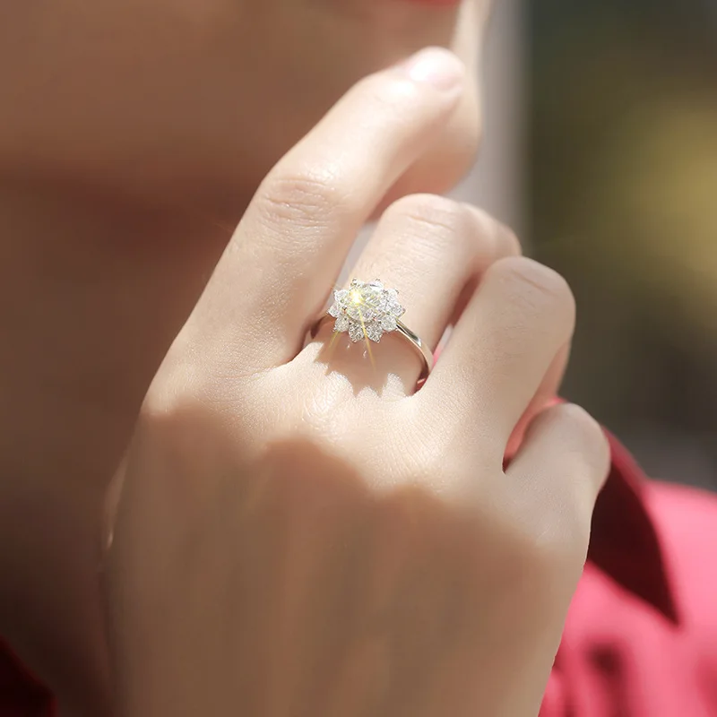 Dainty Sun Flower 1ct Moissanite Ring For Women Popular S925 Sterling Silver Adjustable Engagement Wedding Luxury Jewelry
