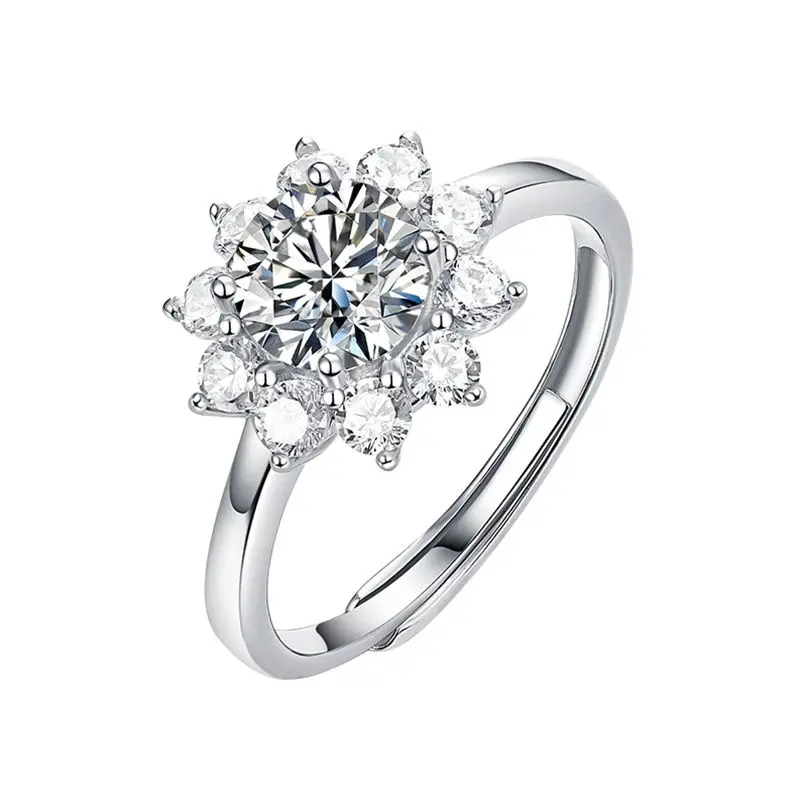 Dainty Sun Flower 1ct Moissanite Ring For Women Popular S925 Sterling Silver Adjustable Engagement Wedding Luxury Jewelry