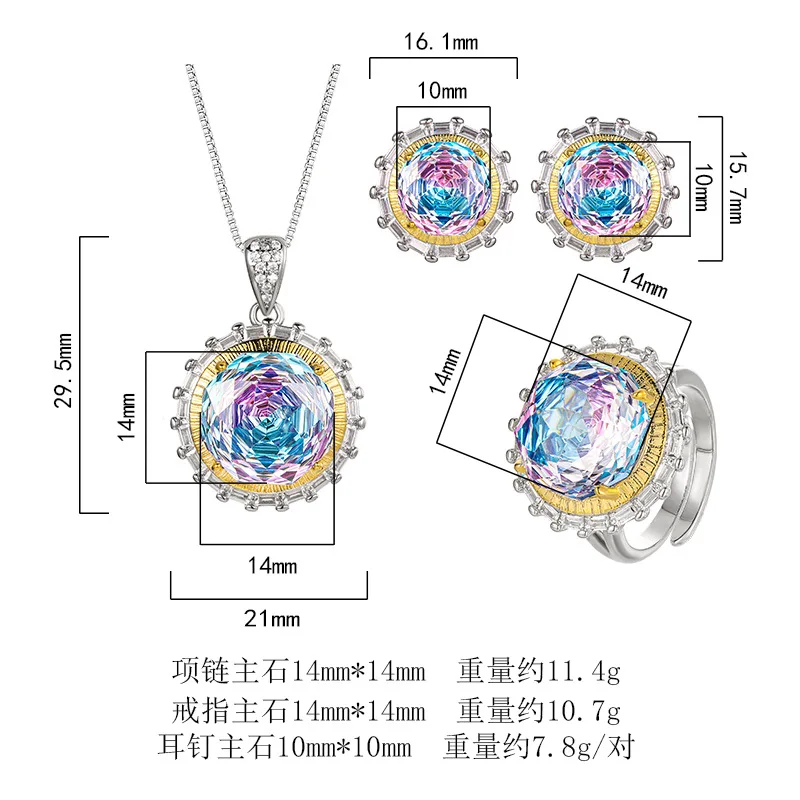 Millennium Cut 14-10mm High Quality Zircon Gradient White Gold Plated Round Jewelry Set Best Selling Trendy