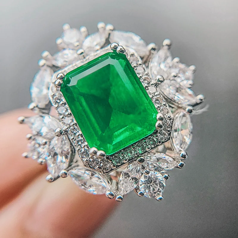 Vintage Emerald Jewelry Sets Zircon Dainty Necklace Chain With Pendant Drop Earrings Antique Ring For Women Wedding Anniversary