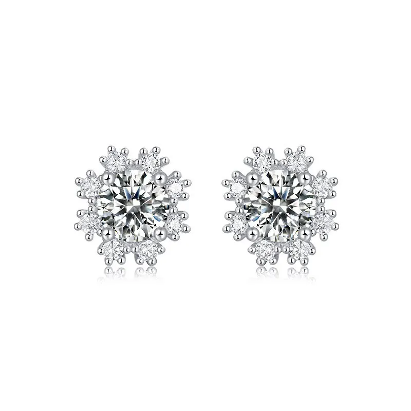 Elegant Four Claw Snowflake Moissanite Stud Earrings For Women S925 Sterling Silver Original Certified Anniversary Gift Jewelry