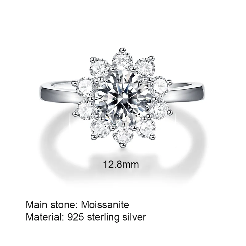 Dainty Sun Flower 1ct Moissanite Ring For Women Popular S925 Sterling Silver Adjustable Engagement Wedding Luxury Jewelry