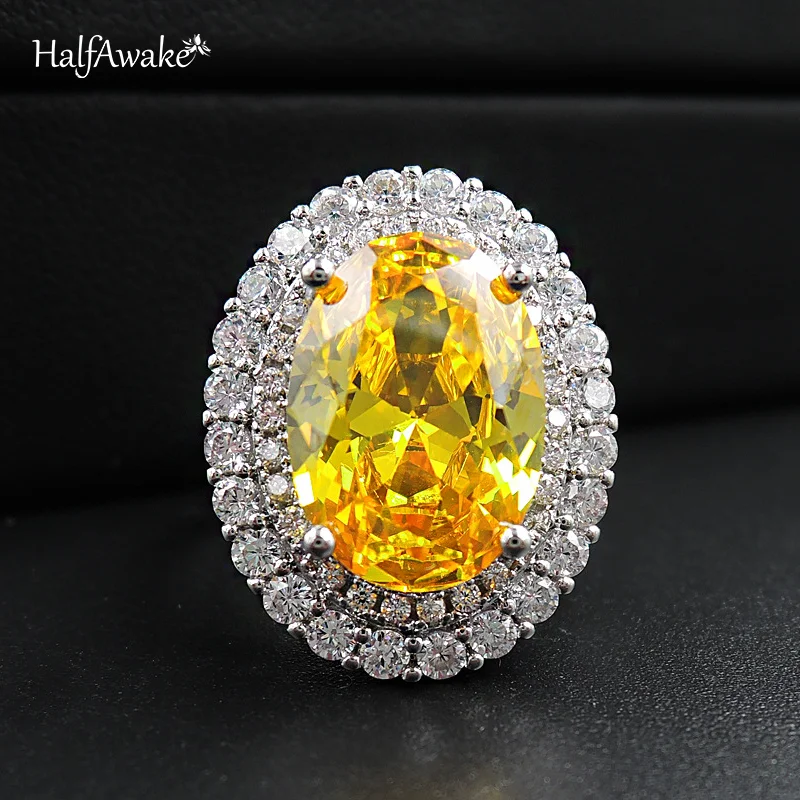 Hot Oval Emerald Paraiba Ruby Big Ring For Women Wedding Party Evening Dress Retro Gemstone Massive Zircon Around Fine Jewelry