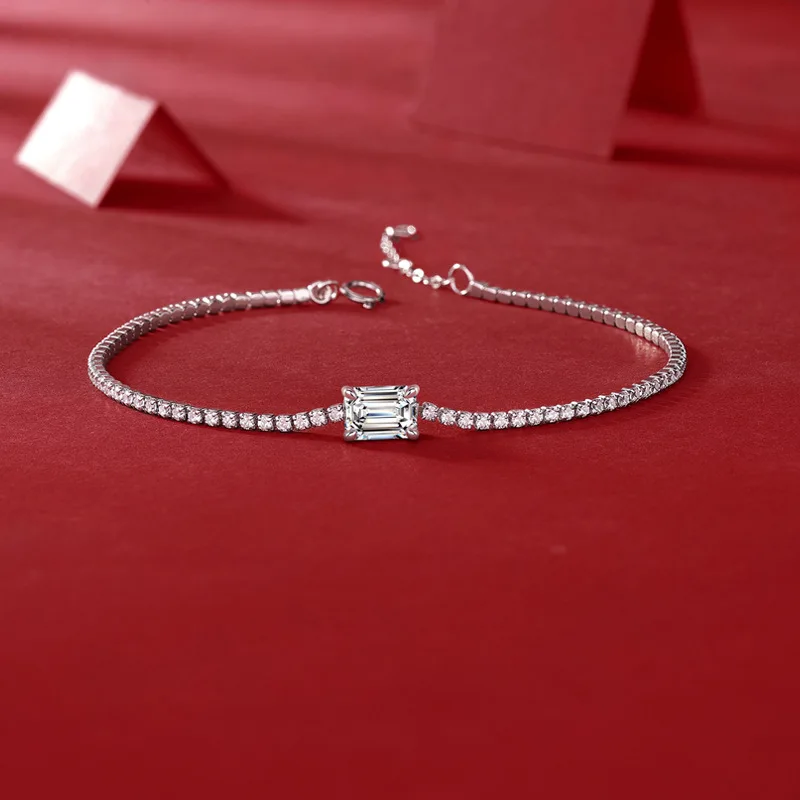 Aurora Square Cut Moissanite 17-20cm Adjustable Row S925 Sterling Silver Certified Bracelet For Women Luxury Jewelry Accessories