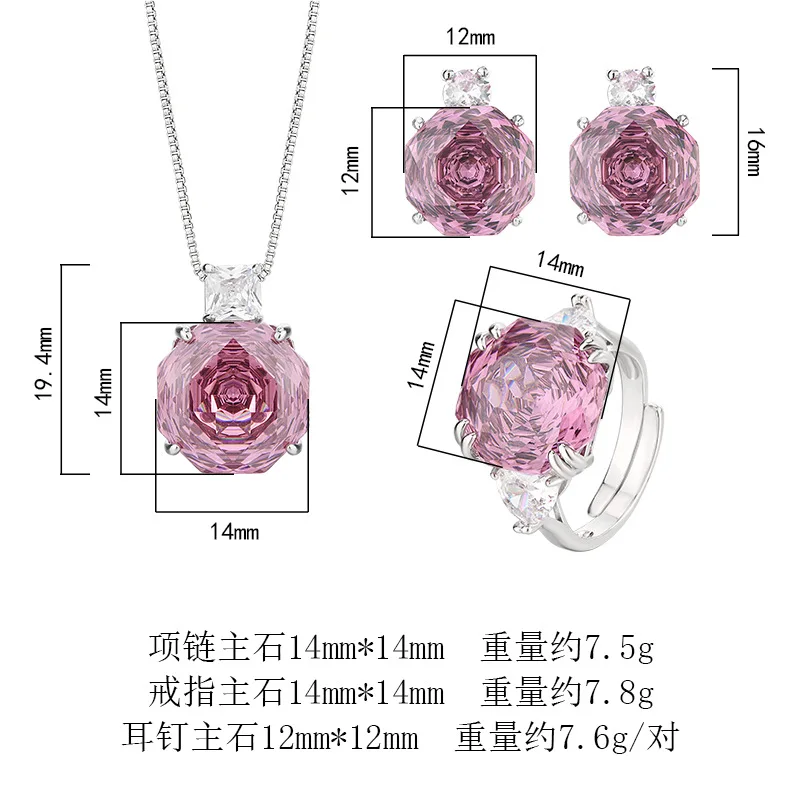 Rose Cut 14-12mm High Quality Zircon Dried Rose White Gold Plated Simple Jewelry Set Casual Fashion Trendy