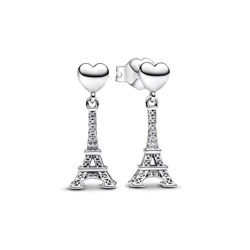 Luxury Charm Golden Gold Pear Stud Earrings S925 Silver For Women Heart Jewelry Mother's Day Gift Lron Tower Building Dynamic