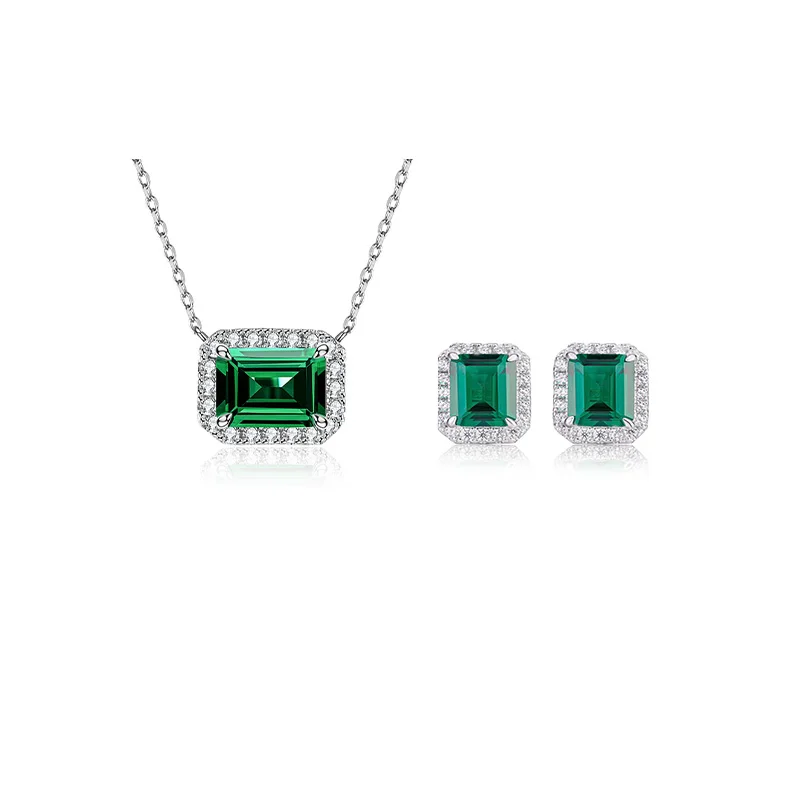 2024 New 3 Carat Emerald Earrings Necklace Set For Women Noble Luxury High Carbon Full Diamond Mother's Day Gift Wedding Banquet