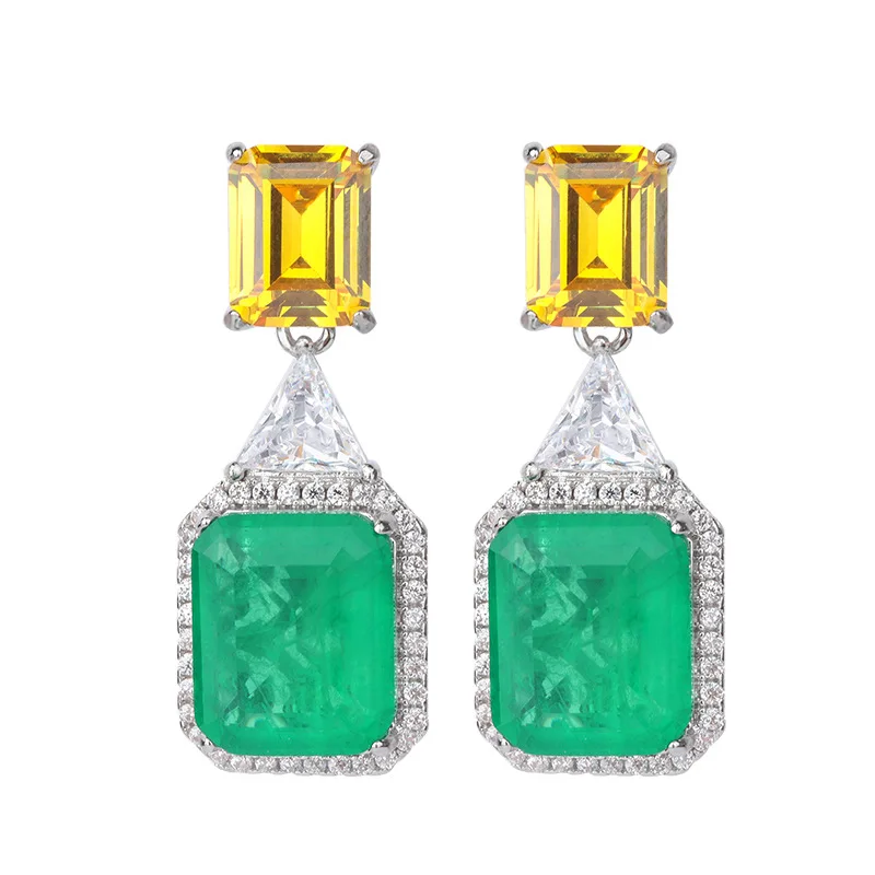 Paraiba Tourmaline Yellow White High Carbon Diamond Jewelry Sets Silver Alloy Earrings Pendant Necklace For Women Popular