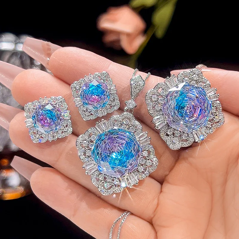 Millennium Cut 16-10mm High Quality Zircon Gradient White Gold Plated Elegant Jewelry Set Bridal Trendy