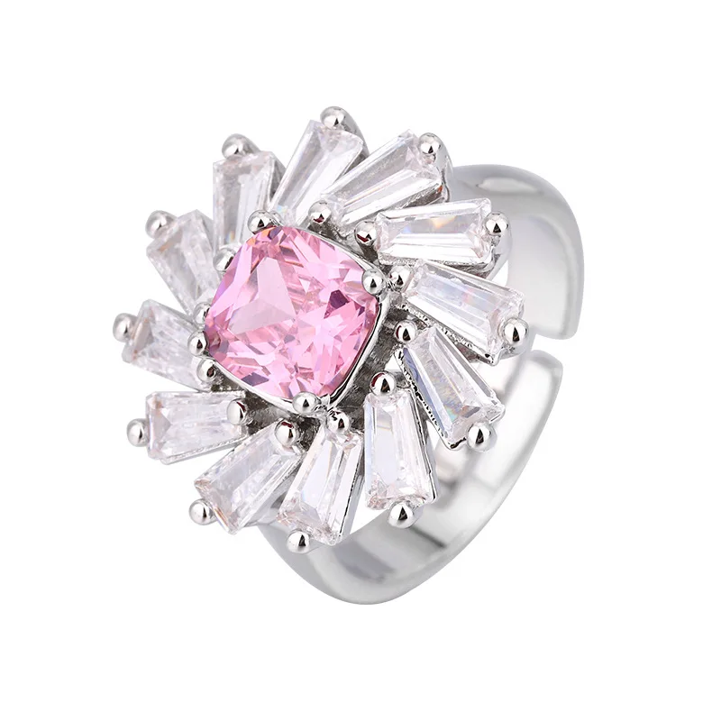 Beautiful Jewelry Set Fashion Pink Flower Pendant Necklace Zircon Rings For Women Small Earrings Cute Charm Valentine's Day Gift